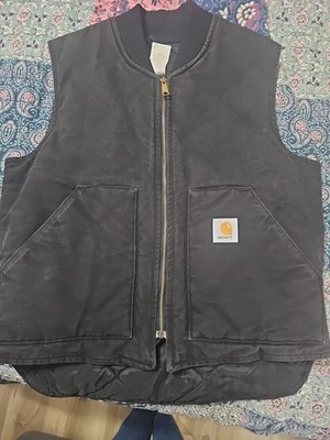 Vintage Carhartt Quilted Canvas Artic Black Vest LARGE