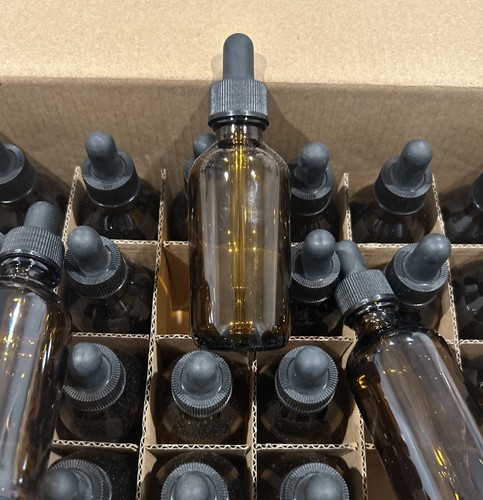 24 Pack 2 Oz Amber Glass Eye Dropper Bottles for Essential Oils - Picture 4 of 4