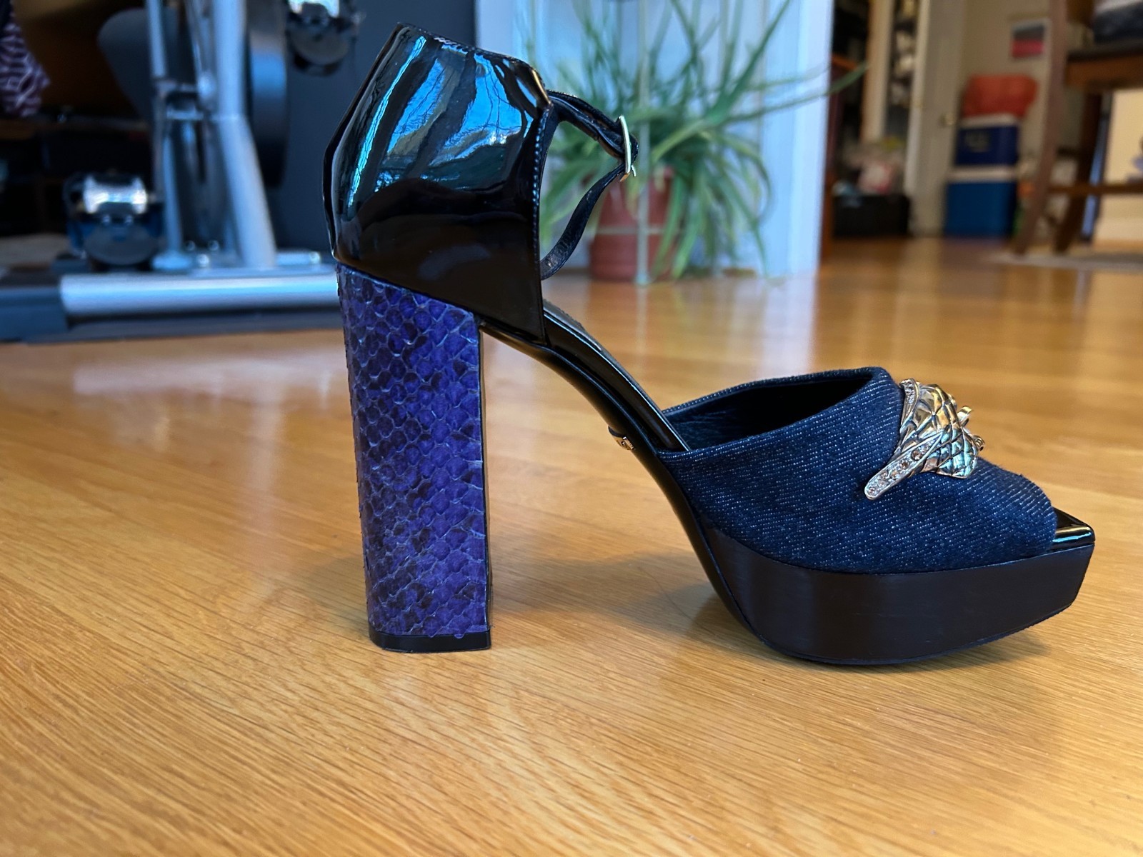 ROBERTO CAVALLI Black Purple Blue Python Denim Pa… - image 9