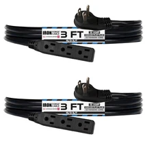 3 Ft Flat Plug Extension Cord 3 Outlets 2 Pack Power Strip Low Profile Extens...