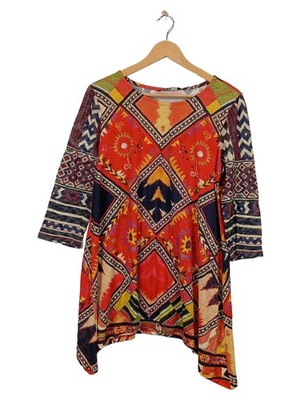 Desigual Bluse Ethno Muster Rot Langarm Gr. 40