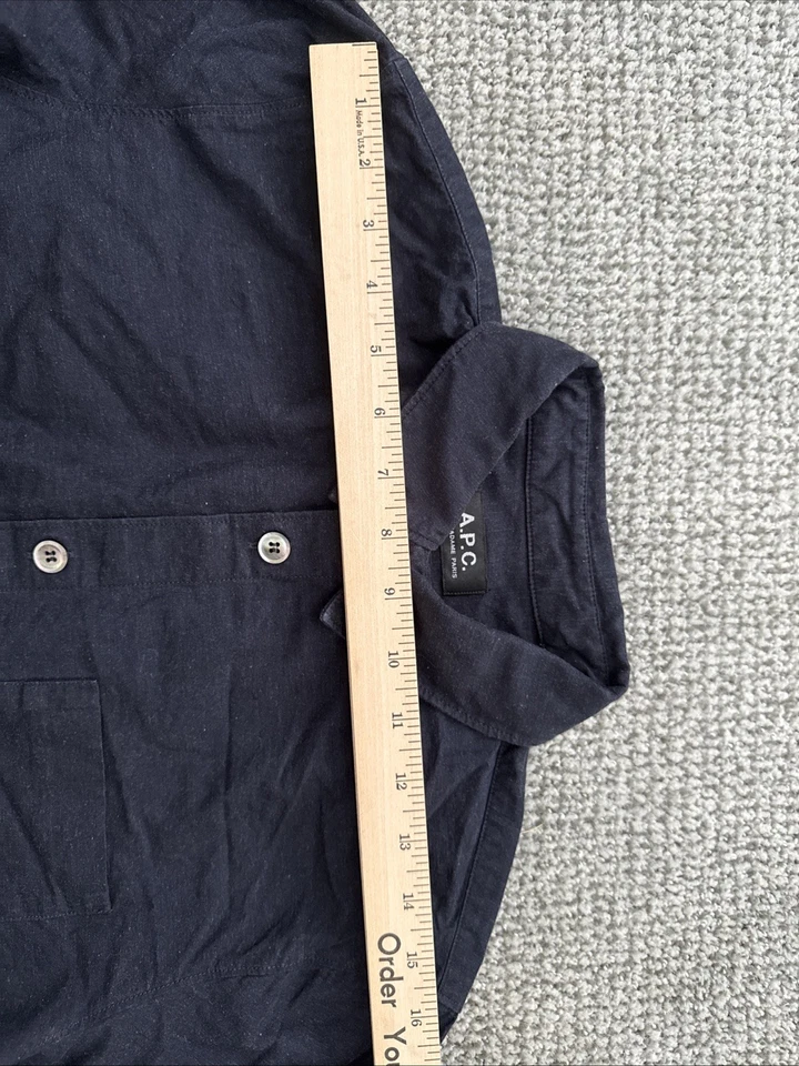 APC Rue Madame Paris Men's Small  Long Sleeve Black Cotton Linen Chambray Shirt - Imagem 3 de 4