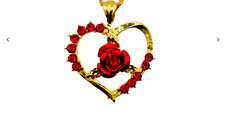 CRYSTAL HEART RED ROSE FLOWER pendant on GOLD filled 18K necklace 24" women gift