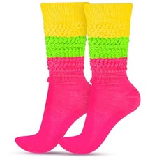 Geyoga Neon Slouch Socks,80s 90s Neon Women's Leg Rose, Neon Green, Neon Yellow