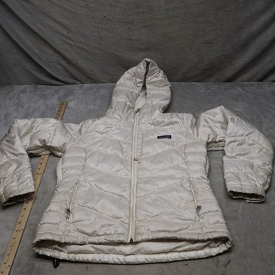 Patagonia Pipe Down Jacket Women Medium White Insulated Hooded Light Pack Puffer