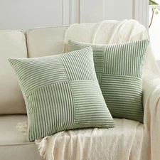 2 Packs Sage Green Decorative Throw Pillow Covers 18x18 Inch For Living Room