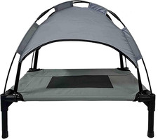 Grey Dog Cot with Canopy Elevated Pet Bed- Medium- outside Raised Camping Tent