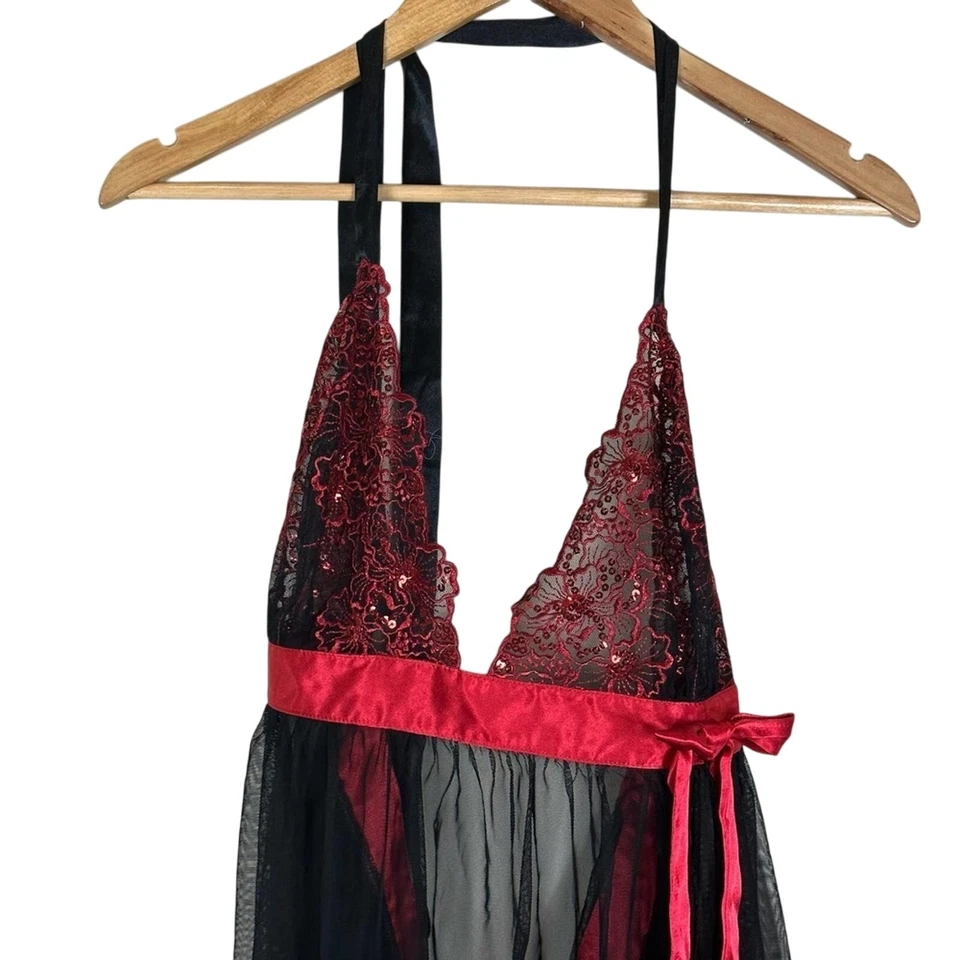 Lencería Babydoll Intimate Attitudes Vestido para Mujer 1x Sexy Negro Rojo Encaje Transparente Foto 2 de 4