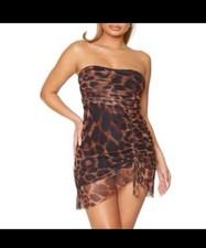 PrettyLittleThing Animal Print Mesh Strapless Mini Dress.Size 0