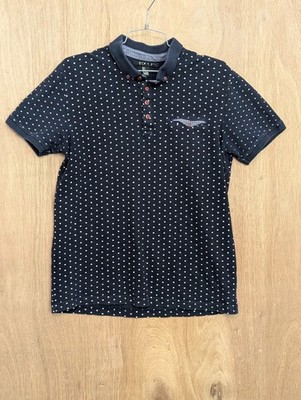 21 men polo shirt size S short sleeve collared polka dot pocket blue