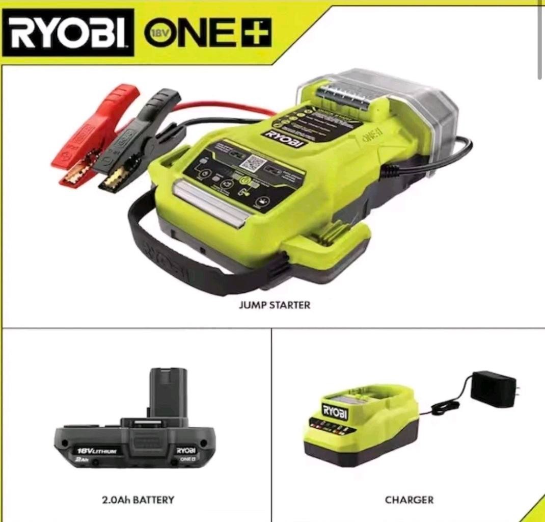 RYOBI ONE+ 18V Cordless 1600A Jump Starter with 2.0 Ah Battery and