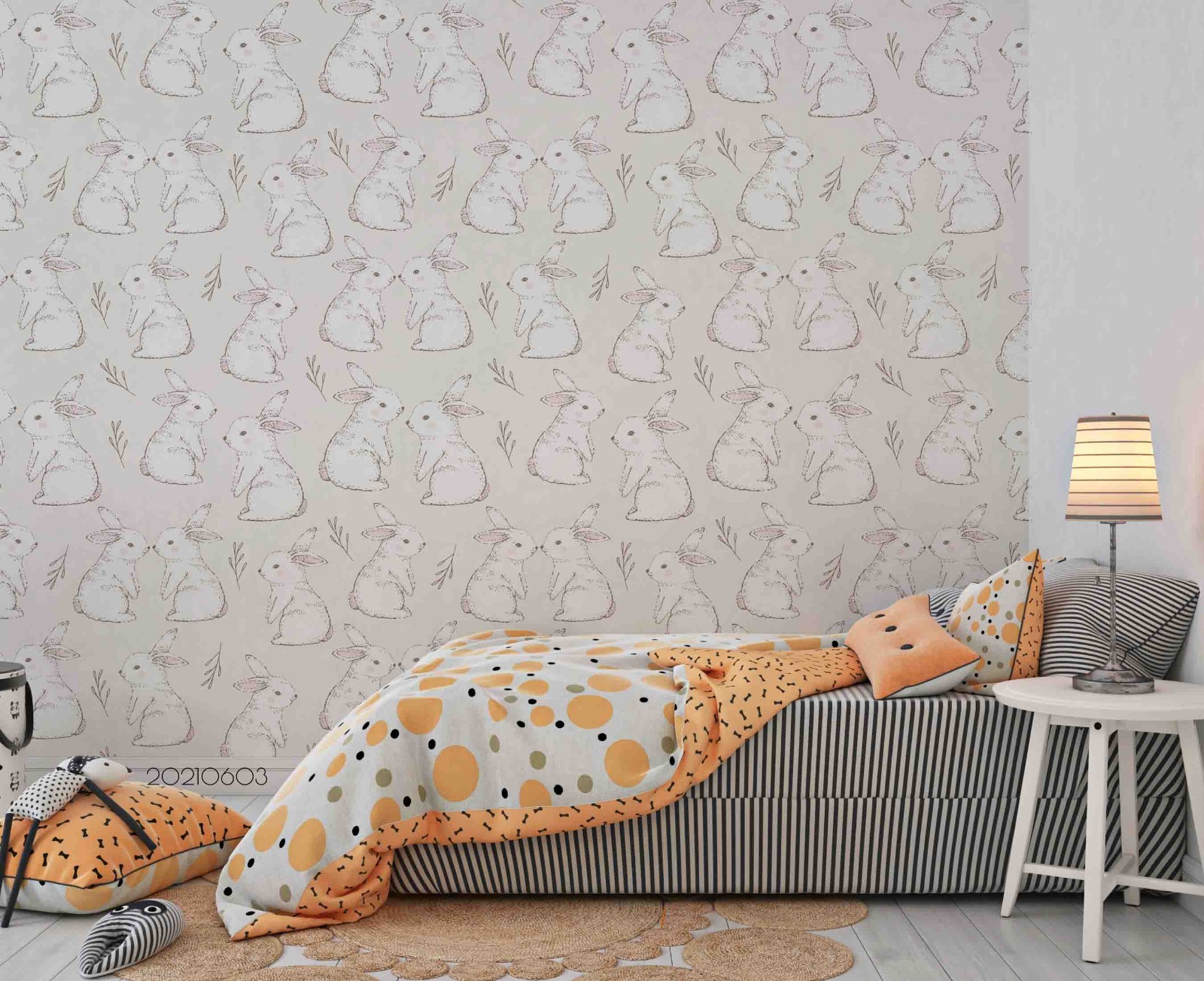 3D Rabbit Leaves Pattern Wall Murals Wallpaper Murals Wall Sticker