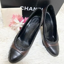 CHANEL Pumps Cocomark Bicolor Black Brown Women's Size EU35/US4.5