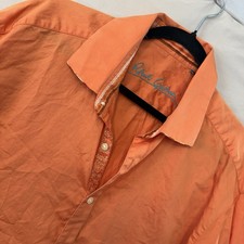 Robert Graham Shirt Mens XL Button Up Long Sleeve Flip Cuff Embroidered Orange