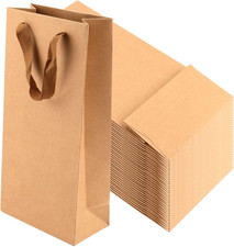 60 Pack 13.8 X 6.7 X 3.5 Inch Kraft Wine Gift Bags, 260 Gsm Thick Paper Wine Bot