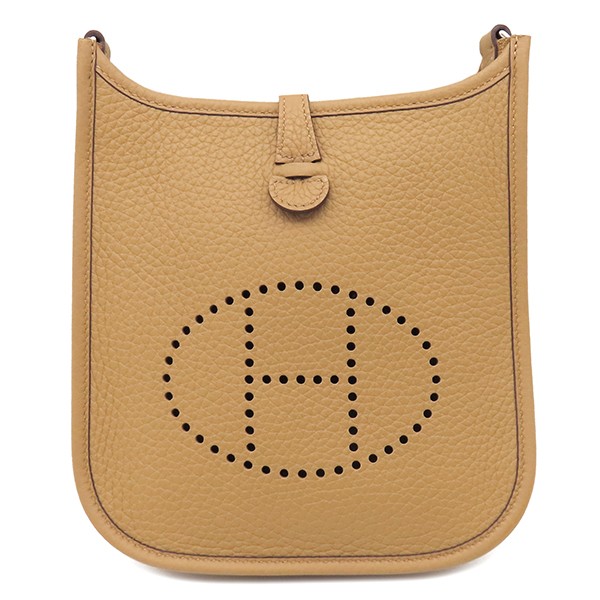 HERMES Shoulder Bag Evelyn TPM 16 Taurillon Clemence  Biscuit SilverMetal
