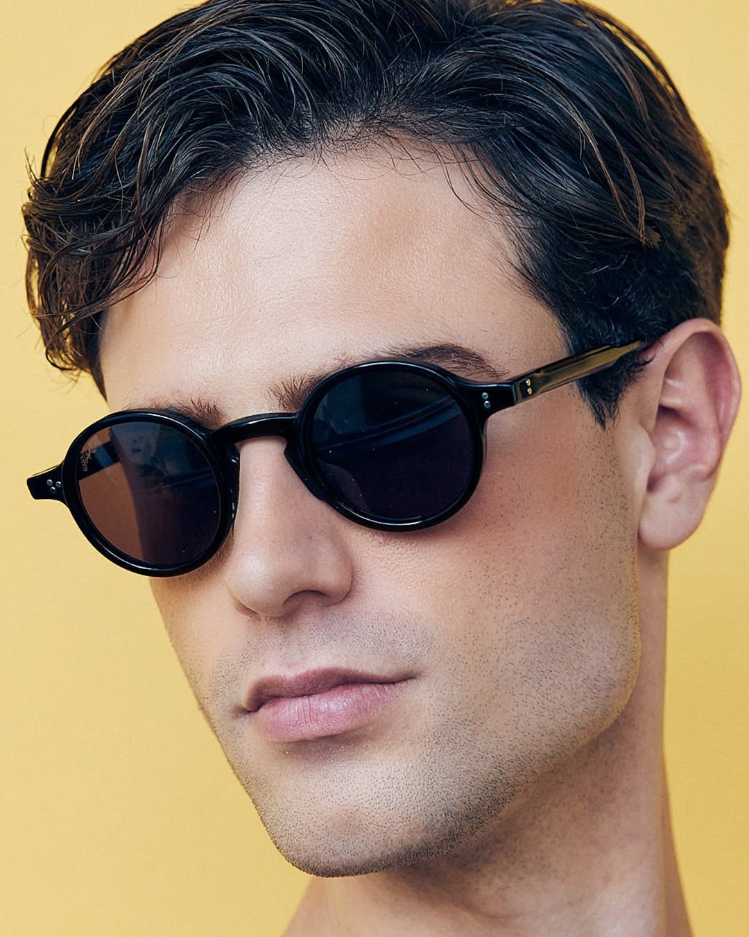 Hally & Son HS992 Round Black Sunglasses, Tinted, UV400, Grey Lenses