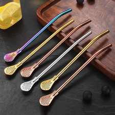 Stainless Steel Detachable Straw Spoon For Beverages Kitchen Utensil 7.3in