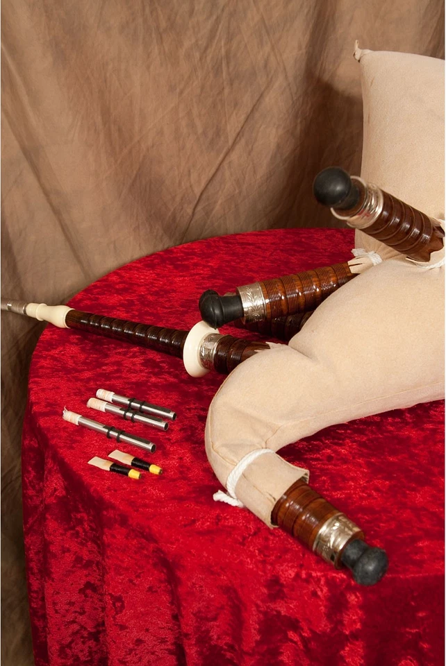 JUEGO DE GAITAS TAMAÑO COMPLETO, FUNDA TARTÁN, NÍQUEL GRABADO, BOLSA REXINE Foto 2 de 4