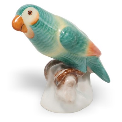 Herend Green Parrot Figurine - Handbemalte Porzellan Vogel Statuette