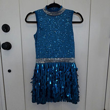 Weissman Blue Sequin Mesh Dance Costume Dress Women's Size MA