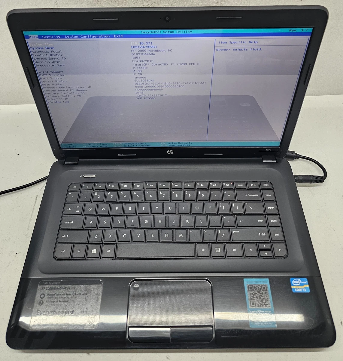 HP Pavilion g6-2138sf Intel Core i3-2350 2,3GHz 4Go 750Go Usb 3 15,6 Windows 7