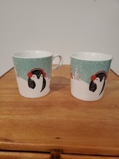  2 Starbucks Coffee Mug Cup 2016 Holiday Penguin Snow Christmas tree 10oz
