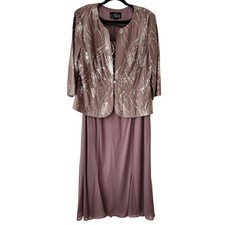 NWT Alex Evenings Sequin Pewter Midi Dress and Jacket Mother of the Bride Formal