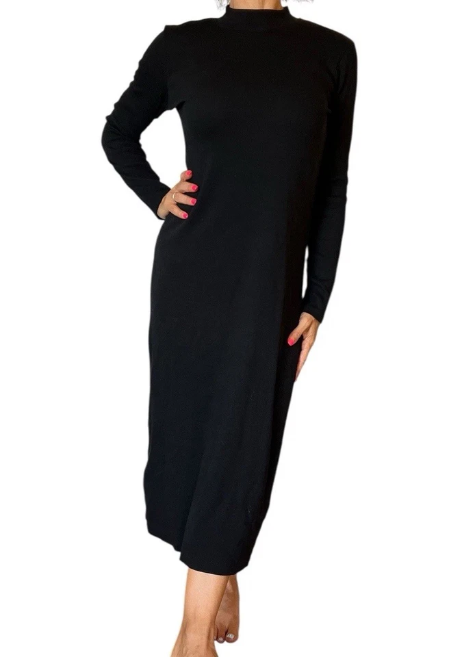 ZARA BLACK RIB KNIT LONG MIDI MAXI MOCK HIGH NECK PULLOVER DRESS  1044/635 SMALL - Image 4 of 4