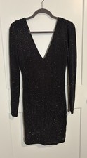 Women's Windsor Black Rhinestoned Sprakly Bodycon Mini Dress With V Neckline