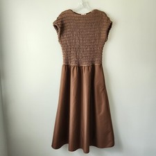 Bohme Maxi Dress Women's L Brown Shirring Bodice Flowy Summer Casual Boho Chic