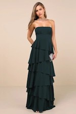 Lulus Gorgeous Essence Strapless Tiered Maxi Dress Green Basic Sleeved Medium