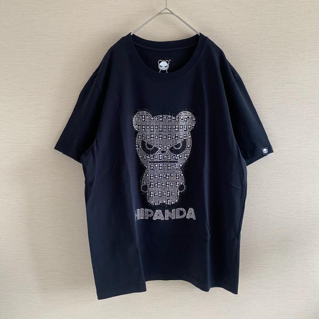 Hipanda Rhinestone Logo T-Shirt Black Short Sleeve