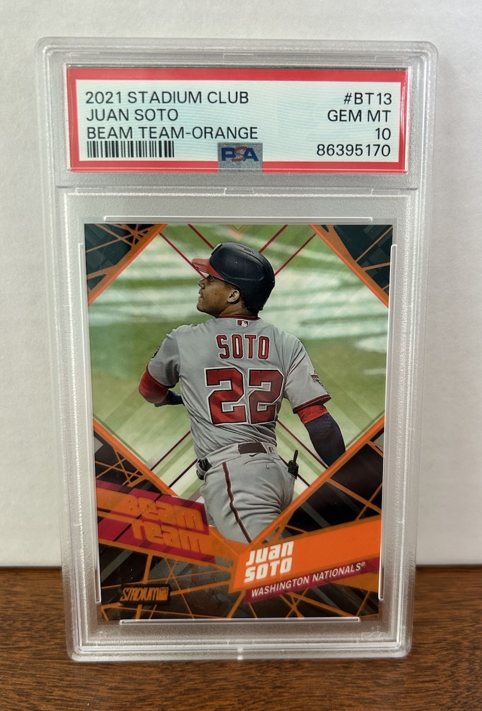2021 Topps Stadium Club Juan Soto Beam Team Orange Foil /50 PSA 10 Nationals