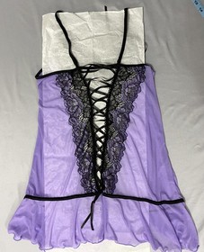 iCollection Lace Corset Back Babydoll Lingerie Flyaway Top Purple Mesh Plus 3X