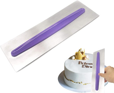 Stainless Steel Cake Scraper Icing Smoother Comb Pastry Cutter 9  Purple Handle.