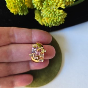 Authentic Vintage Gold Plated CZ Baguettes Gems Cocktail Ring sz 8