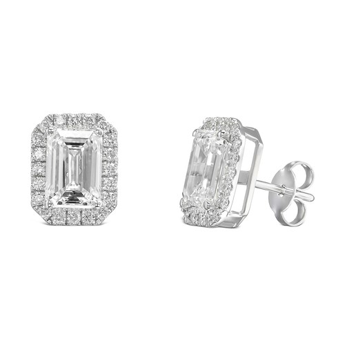 Diamond Stud Earrings VVS2 D Emerald 2.20 Ct Lab Created IGI Certified Special - Picture 3 of 7