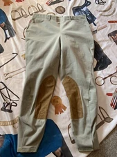 TAILORED SPORTSMAN 34 Long 1961 Side Zip Regular Rise Knee Patch Tan& Tan Patch