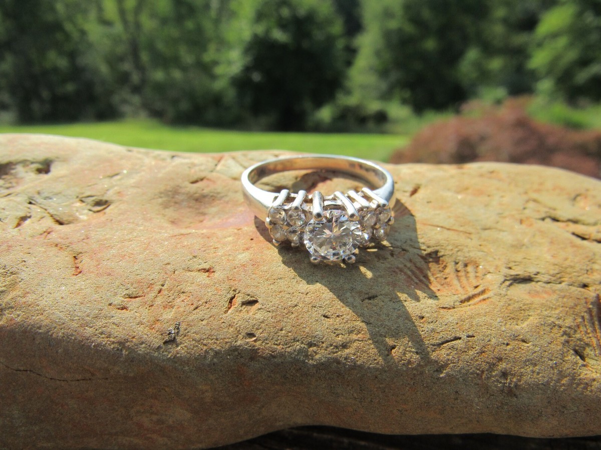 Vintage Cluster Sterling Silver CZ Diamond Engagement/Promise