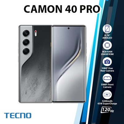 TECNO Camon 40 Pro 4G Android Cell Phone (8GB+256GB/BLACK/Dual SIM/Unlocked)