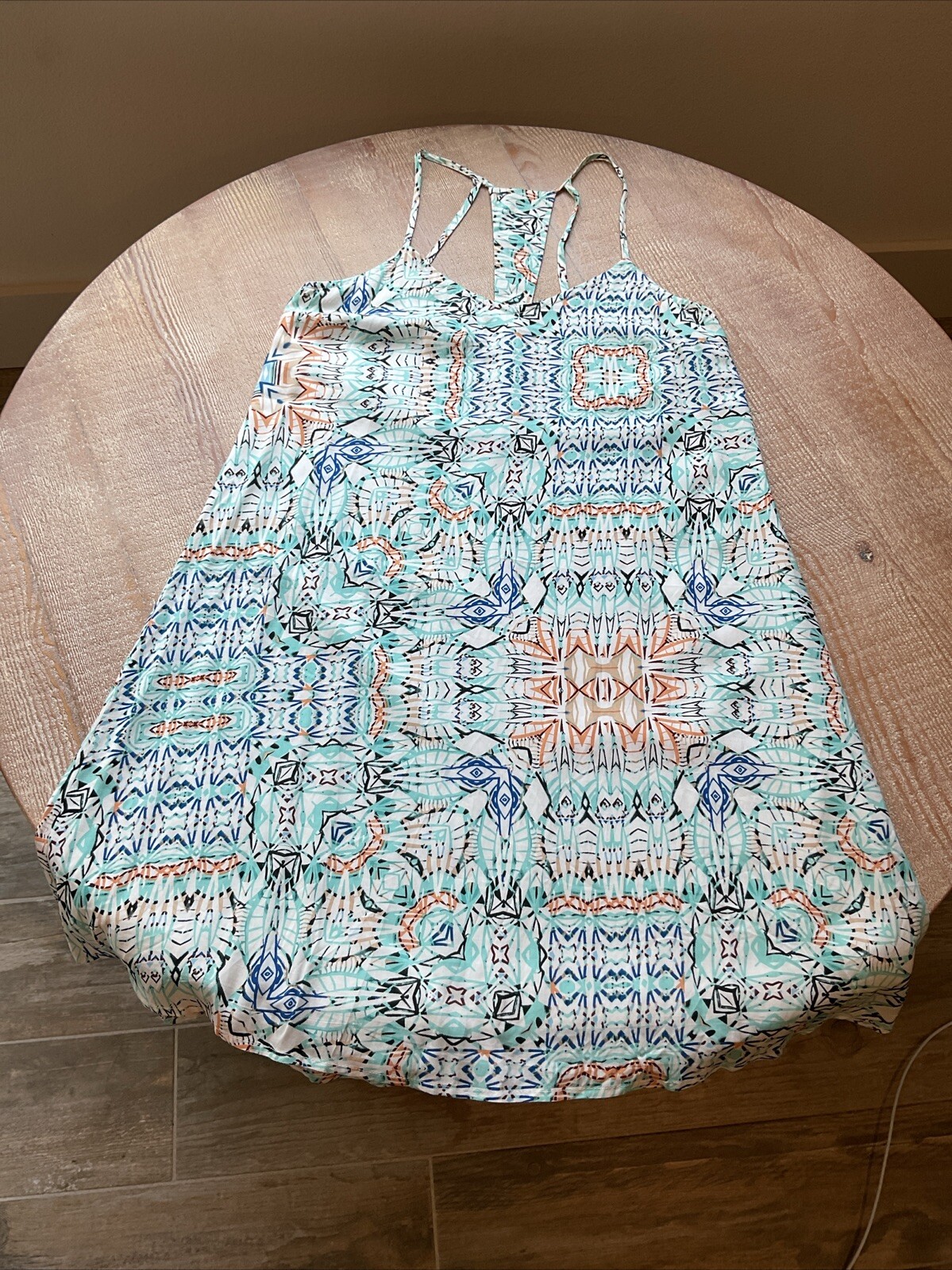 Very J Spaghetti Strap Sundress Lined Strappy Blue Multi Open Back Sexy-image