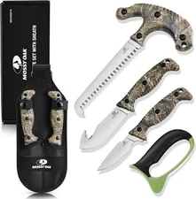 4-piece set of camouflage hunting knives (with sheaths), hooks and sickles