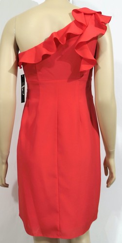Neu mit Etikett Gianni Bini kalte Rüsche Schulter kurz korallenorange wackelig Mantel Kleid 2 - Bild 2 von 6