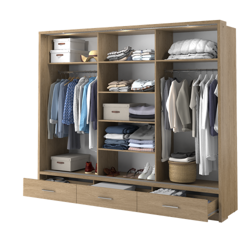 Kleiderschrank Schrank ARTO 01 mit LED-Beleuchtung Spiegel 250 cm Weiß Schwarz - Bild 20 von 25