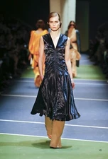 CÉLINE Old Celine Fall 2016 Blue Ruched Satin Sleeveless Dress 40 Phoebe Philo