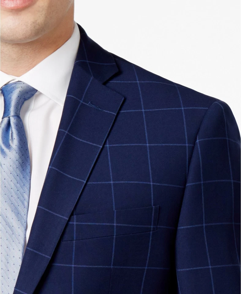 Ryan Seacrest Distinction Men's Slim-Fit Blue Windowpane Two Button Blazer 38 R - Image 3 of 3