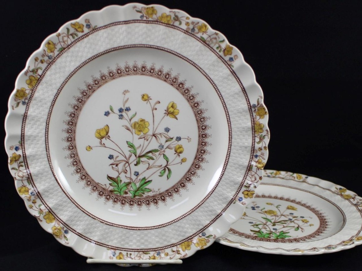 Spode Buttercup Set of Two Dinner Plates Original Backstamp 2/7873