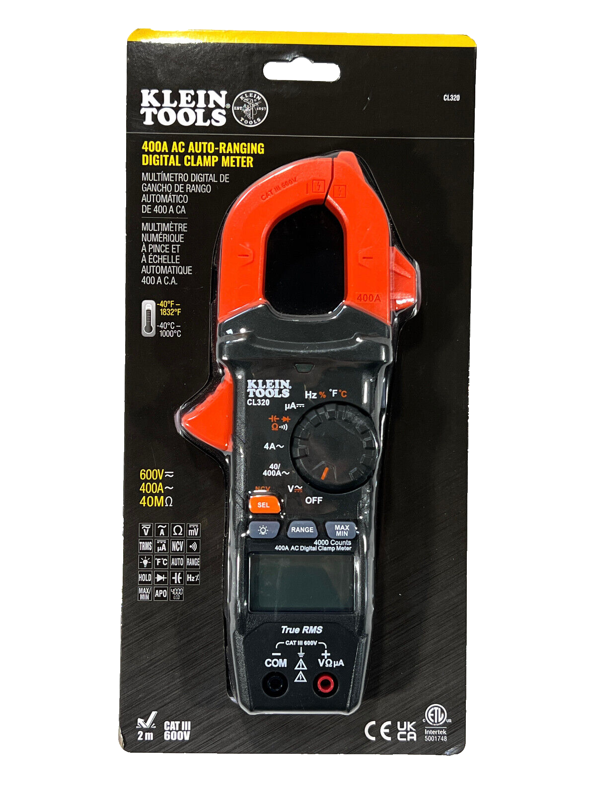 Klein Tools 400A AC AutoRanging Digital Clamp Meter CL320 eBay