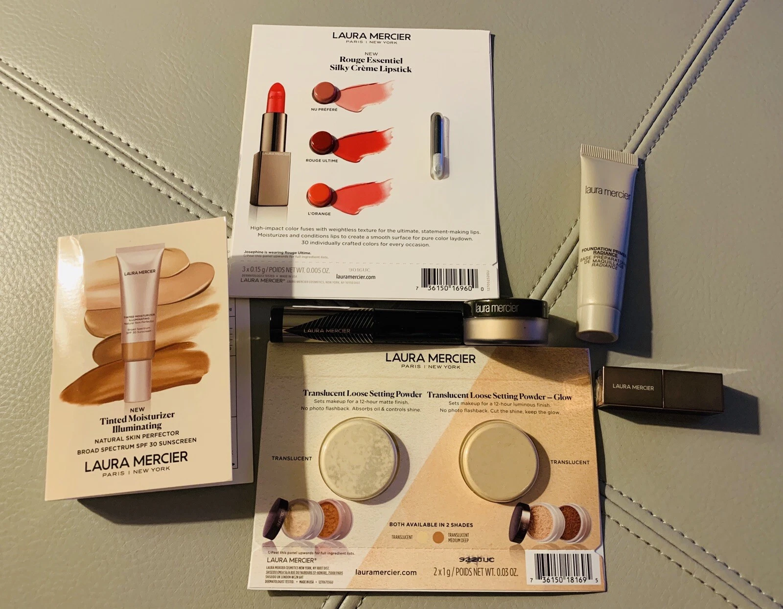Laura Mercier Flawless on glow Kit,lipstick sample,Moisturizer,Setting Powder